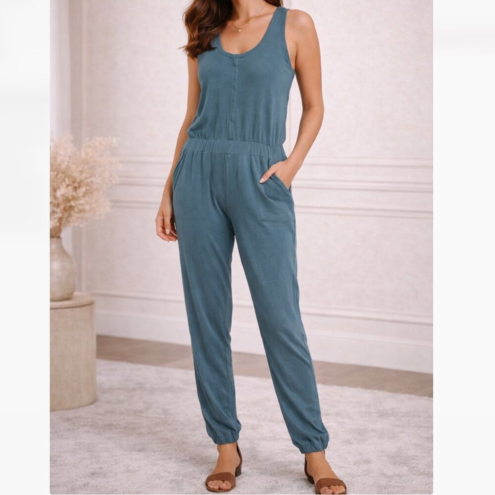 Monrow NWT Teal Sleeveless Jumpsuit Women's Size S Relaxed Fit